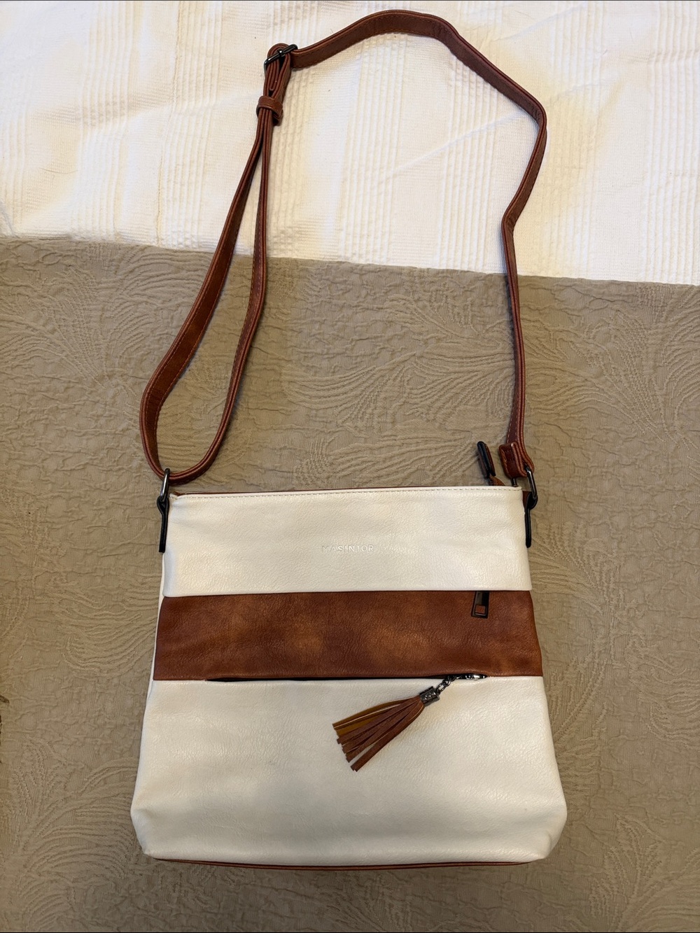 Brand new White and Brown Crossbody Bag - Lightweight Womens Shoulder Bag